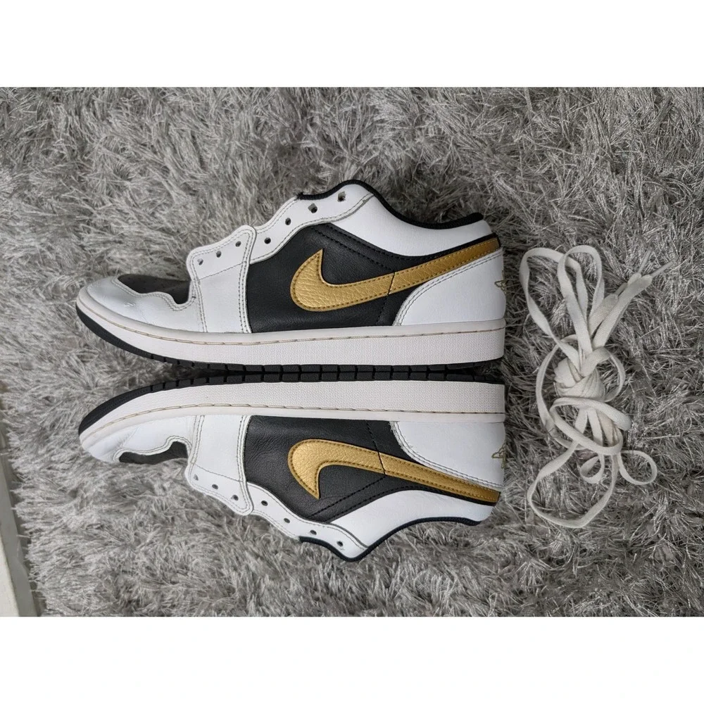 Air Jordan 1 Low Black White Gold 553558-123 Mens Sneakers‎